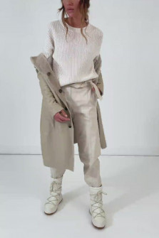 Rundhals-Pullover aus Cashmere-Mix in Natur