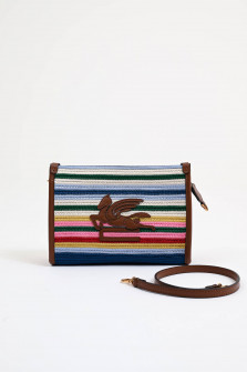 Gestreifte Pouch mit Riemen in Braun/Multicolor