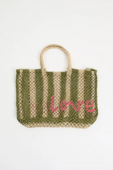 Shopper LAVINIA LOVE in Natur/Grün gestreift