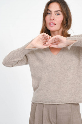 Cashmere-Pullover mit V-Neck in Grayscale