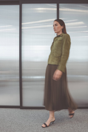 Midi-Plisseerock in Khaki