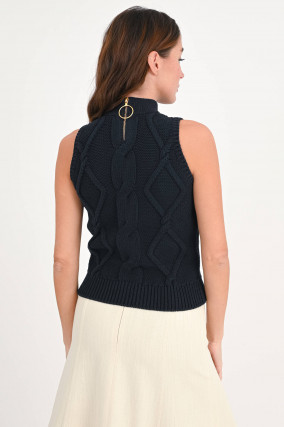 Strick-Top mit Zopfmuster in Navy