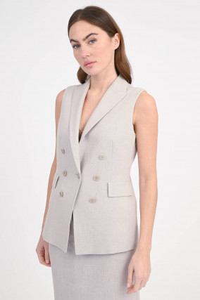 Doppelreihiges Leinen-Gilet in Calk