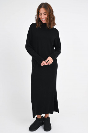 Midi-Kleid aus Woll-Cashmere-Mix in Schwarz