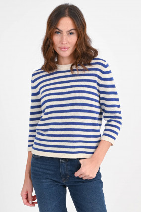 Gestreifter Pullover in Blau/Natur