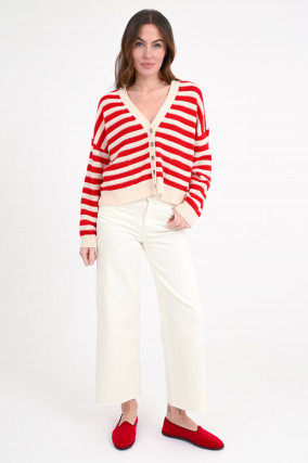 Gestreifte Strickweste in Rot/Creme