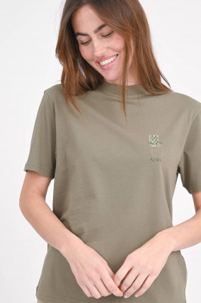  T-Shirt mit Liegestuhl-Print in Khaki