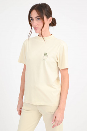 T-Shirt mit Liegestuhl-Print in Vanille