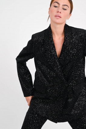 Samtblazer mit Pailletten in Schwarz