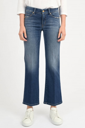 Flared Denim FRANCESCA mit Nieten in Mittelblau