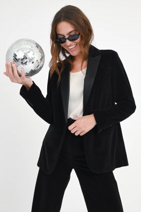 Samt-Blazer aus Baumwoll-Mix in Schwarz