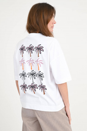 Baumwoll-Shirt mit XXL-Backprint in Weiß