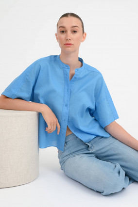 Kurzarm-Bluse in Cornflower Blue