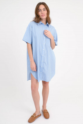 Shirtdress aus Baumwoll-Mix in Blau/Weiß gestreift