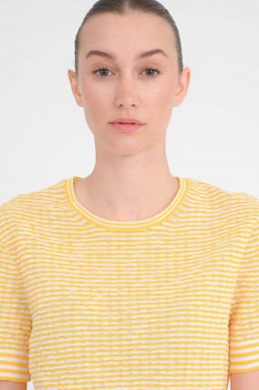 Gestreiftes Crinkle-Shirt in Gelb/Weiß