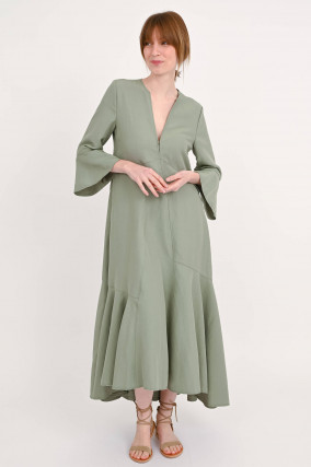 Verspieltes Midi-Kleid in hellem Khaki