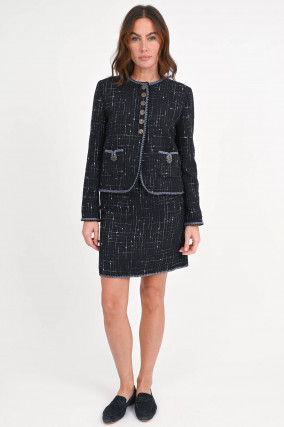 Minirock aus Tweed-Bouclé in Schwarz/Blau