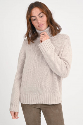 Rollkragenpullover aus Woll-Mix in Greige