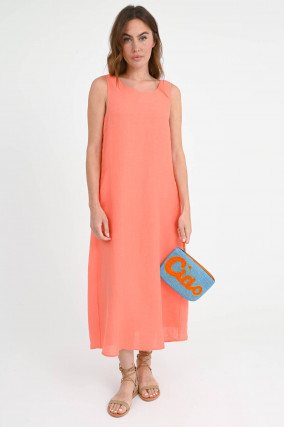 Midi-Kleid aus Leinen in Fusion Coral
