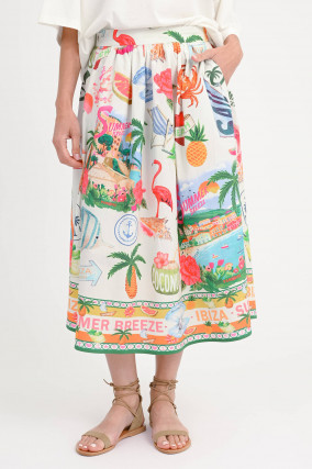 Gemusteter Midirock BREEZE in Weiß/Multicolor