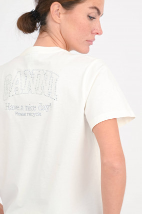 T-Shirt mit Glitzer-Logo in Creme