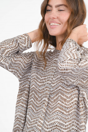 Gemusterte Seiden-Bluse in Weiß/Braun