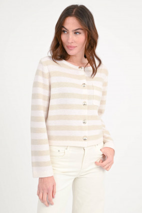 Cashmere-Strickweste in Beige/Natur gestreift
