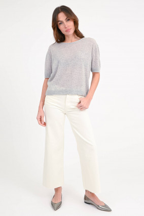 Kurzarm-Cashmere-Pullover in Hellgrau