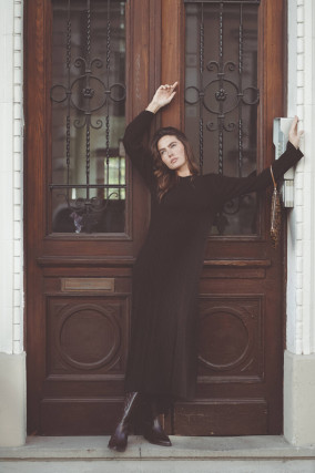 Midi Strickkleid mit Langarm in Espresso