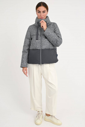 Steppjacke aus Woll-Mix in Grau/Weiß gemustert