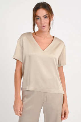 Bluse mit V-Ausschnitt in Champagne
