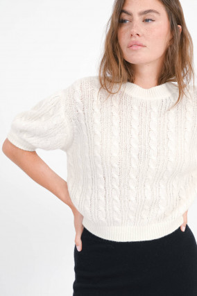 Zopfstrick-Cashmere-Pullover KENZIE in Creme
