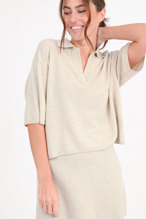 Kurzarm-Polo aus Cashmere NEELA in Beige