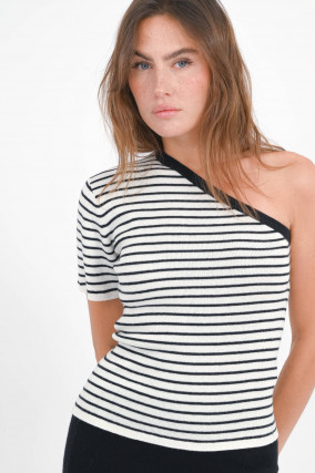 Asymmetrisches Strick-Shirt MIRANA in Schwarz/Weiß