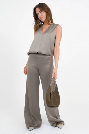 Hose in Satin-Optik in Taupe