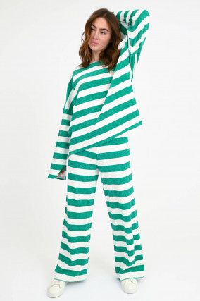 Gestreifte Frottee-Hose ELENYA in Grün/Weiß
