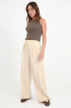 Gestreifte Wide-Leg Hose GELA in Beige/Taupe