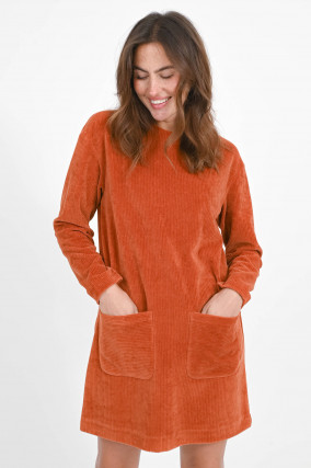 Cordkleid NEVIS mit aufgesetzten Taschen in Kupfer
