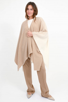 Gestreiftes Cape BRENTA aus Woll-Mix in Kamel
