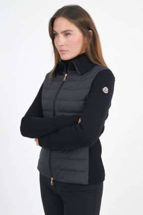 Hybrid Strickjacke mit Stehkragen in Schwarz