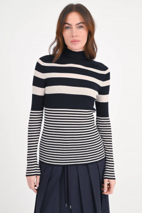 Gestreifter Rollkragenpullover in Navy/Creme