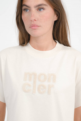 Baumwoll-Shirt mit Teddylogo in Ecru