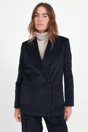 Cord-Blazer mit aufgesetzten Taschen in Navy