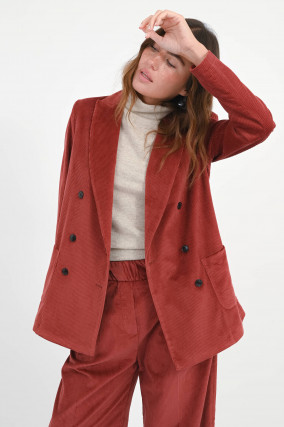 Cord-Blazer mit aufgesetzten Taschen in Ziegelrot