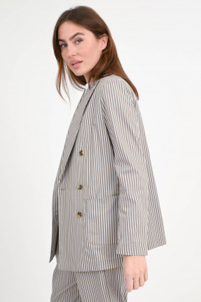 Gestreifter Doppelreihiger Blazer in Taupe/Weiß