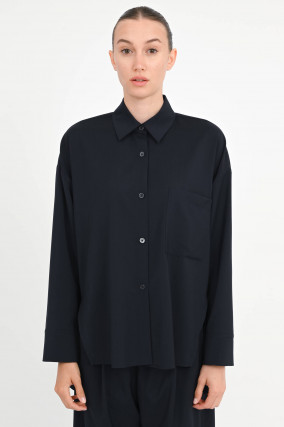 Bluse aus Schurwolle in Navy