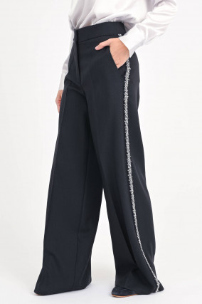 Hose aus Wolle mit Glitzersteinen in Navy