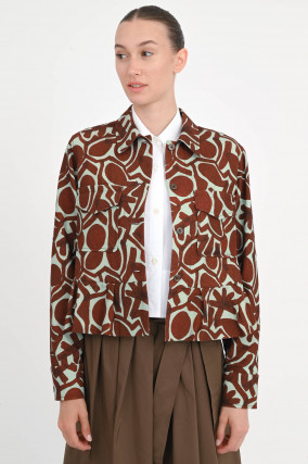 Jacke mit abstraktem Print in Aubergine/Türkis