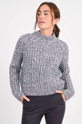 Strickpullover aus Woll-Mix in Grauviolett meliert