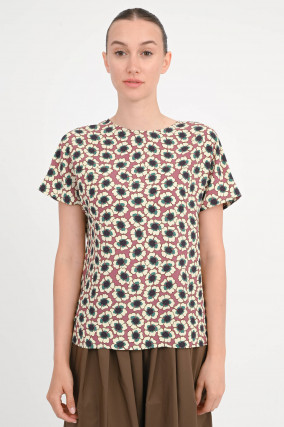 Gemusterte Bluse aus Viskose in Aubergine/Vanille